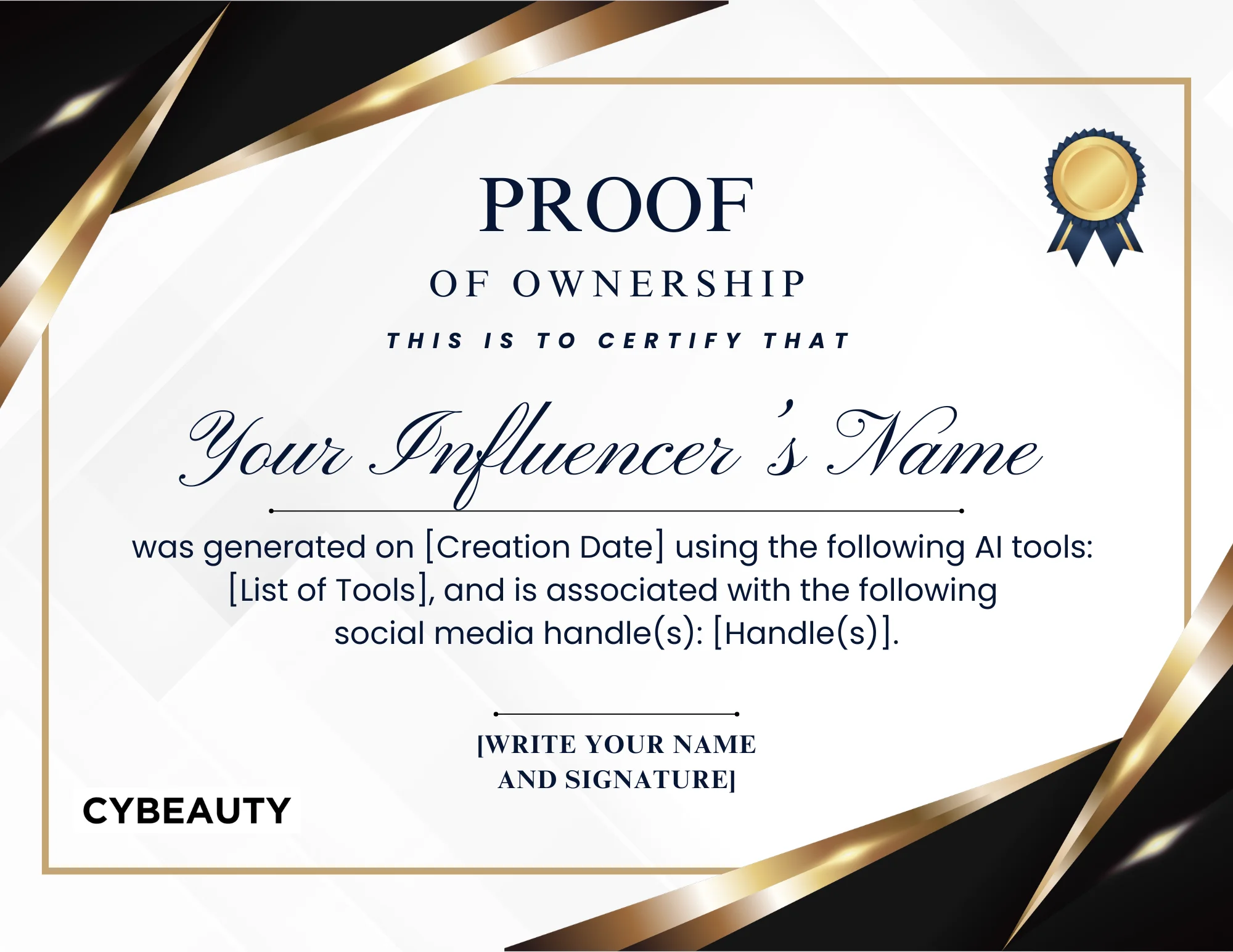 AI Influencer Ownership License Certificate